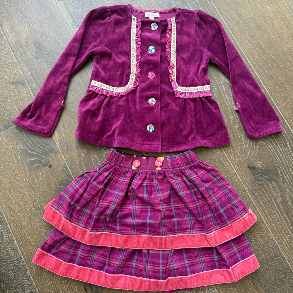 Matilda Jane Purple and Pink Velour Girls Matching Set (Jacket/Skirt) Size 4 EUC
